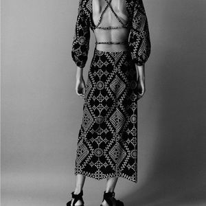 Zara embroidered cut out midi dress. Black. Size xs. New with tags. Sold out.